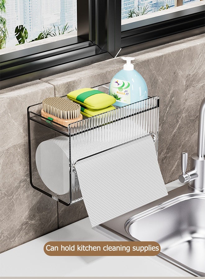 JOYBOS حامل مناديل حائطي، موزع منظم ورق بنمط جليدي، صندوق مناديل بلاستيكي بدون ثقوب، صندوق تخزين كبير للمناديل للمطبخ والحمام والمنزل والمكتب - Image 3