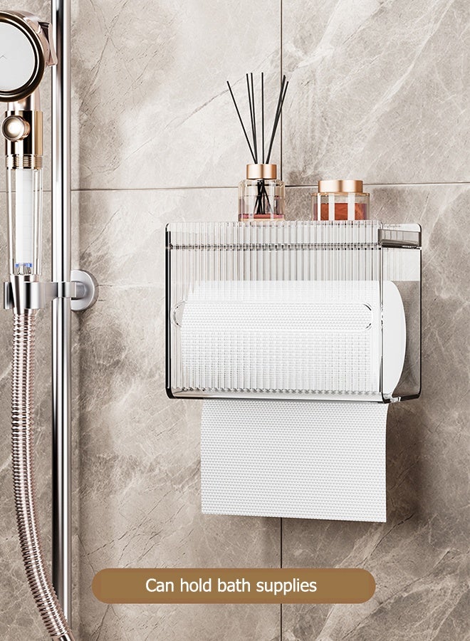 JOYBOS حامل مناديل حائطي، موزع منظم ورق بنمط جليدي، صندوق مناديل بلاستيكي بدون ثقوب، صندوق تخزين كبير للمناديل للمطبخ والحمام والمنزل والمكتب - Image 5