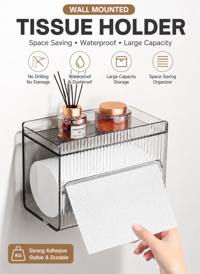 Joybos Wall Mounted Tissue Holder Glacier Pattern, Perforation-Free Bathroom Tissue Box, Large Capacity Plastic Tissue Dispenser, Waterproof Wall Paper Organizer for Kitchen Bathroom Home Office - Image 1