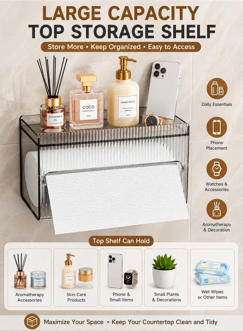 Joybos Wall Mounted Tissue Holder Glacier Pattern, Perforation-Free Bathroom Tissue Box, Large Capacity Plastic Tissue Dispenser, Waterproof Wall Paper Organizer for Kitchen Bathroom Home Office - Image 4