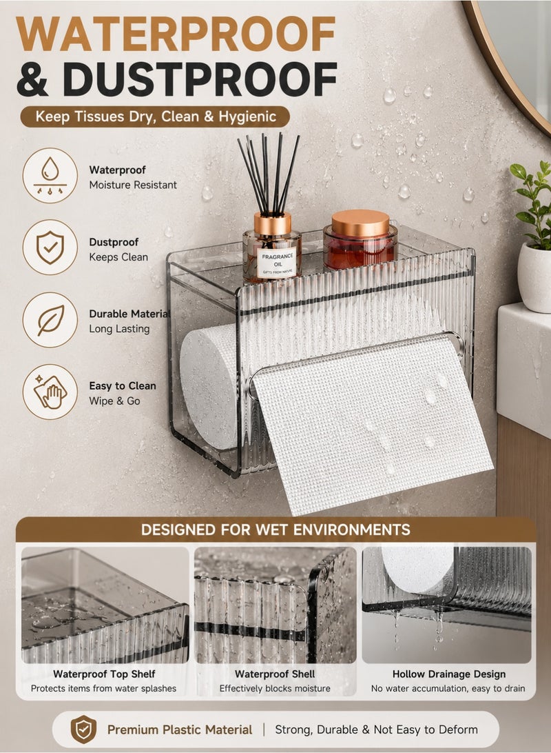 Joybos Wall Mounted Tissue Holder Glacier Pattern, Perforation-Free Bathroom Tissue Box, Large Capacity Plastic Tissue Dispenser, Waterproof Wall Paper Organizer for Kitchen Bathroom Home Office - Image 5