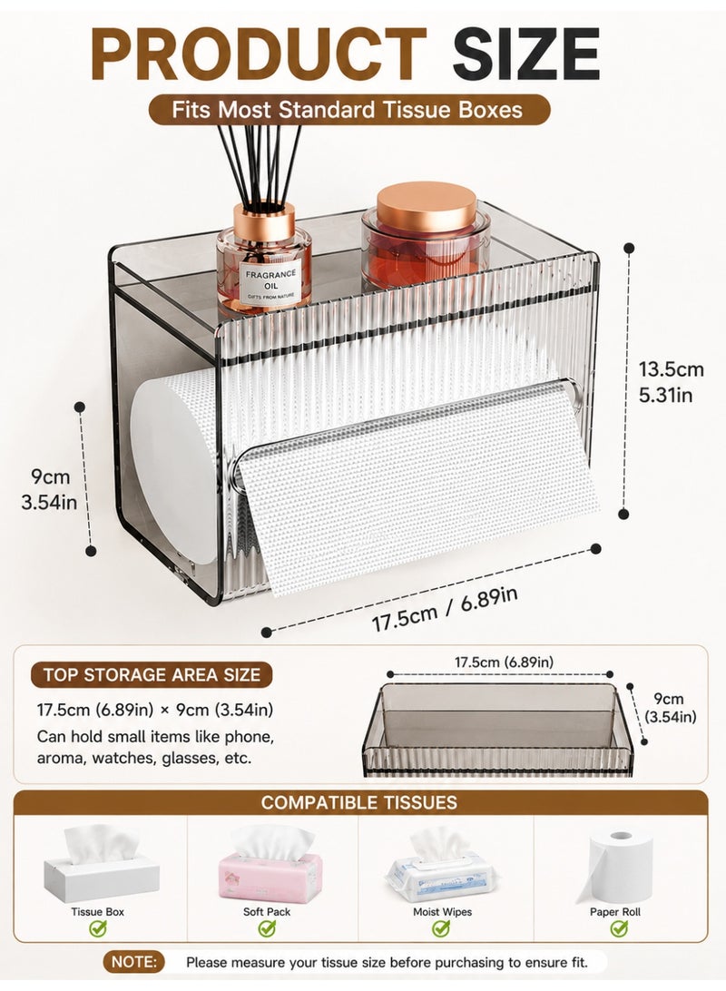 Joybos Wall Mounted Tissue Holder Glacier Pattern, Perforation-Free Bathroom Tissue Box, Large Capacity Plastic Tissue Dispenser, Waterproof Wall Paper Organizer for Kitchen Bathroom Home Office - Image 3