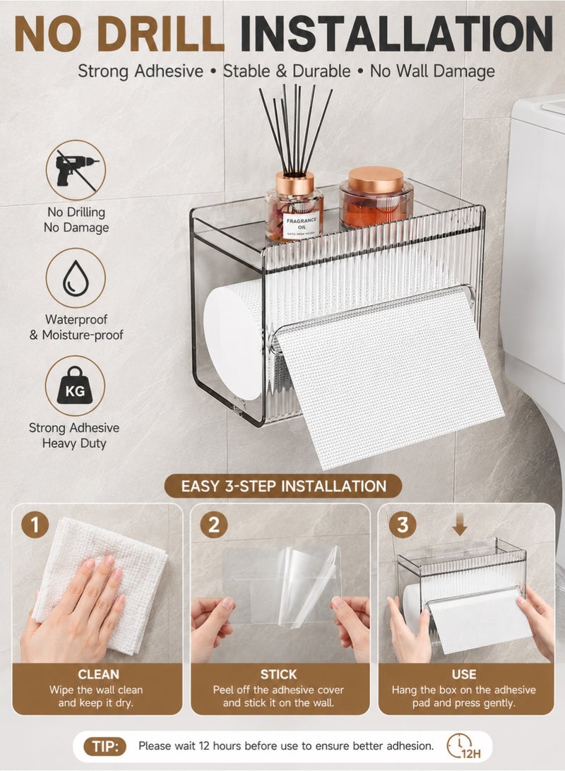 Joybos Wall Mounted Tissue Holder Glacier Pattern, Perforation-Free Bathroom Tissue Box, Large Capacity Plastic Tissue Dispenser, Waterproof Wall Paper Organizer for Kitchen Bathroom Home Office - Image 2