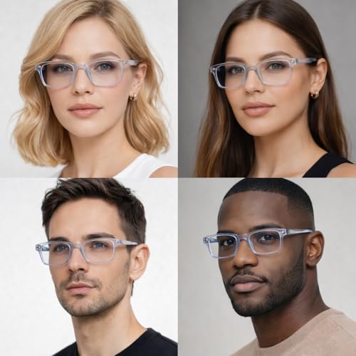 Dervin Blue Light Blocking Glasses Gaming Filter Transparent Square Eyeglasses for Eye Protection Men Women, Computer/Tablet/Laptop/Mobile/TV, Anti-blue & Anti eyestrain (Crystal Blue) - Image 2