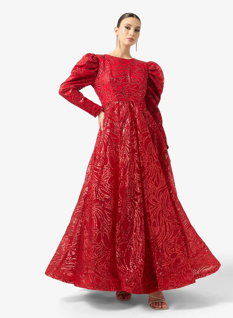 FYOR  Red Sparkle Embellished Maxi Dress for Women | Best Price UAE
