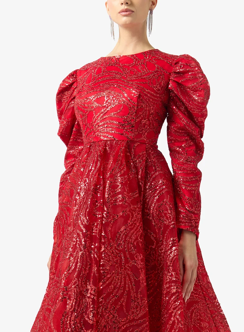 FYOR  Red Sparkle Embellished Maxi Dress for Women | Best Price UAE
