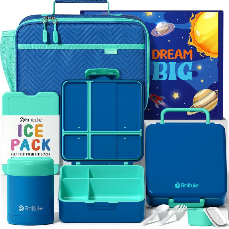 Fimibuke Kids Bento Snack Lunch Box with 4 Compartment, Insulated Bag, Stainless Steel Vacuum Food Jar, Ice Pack, Utensils Set, Birthday Gift for Age 3-12 Back to School Toddler Girl Boy - Image 1