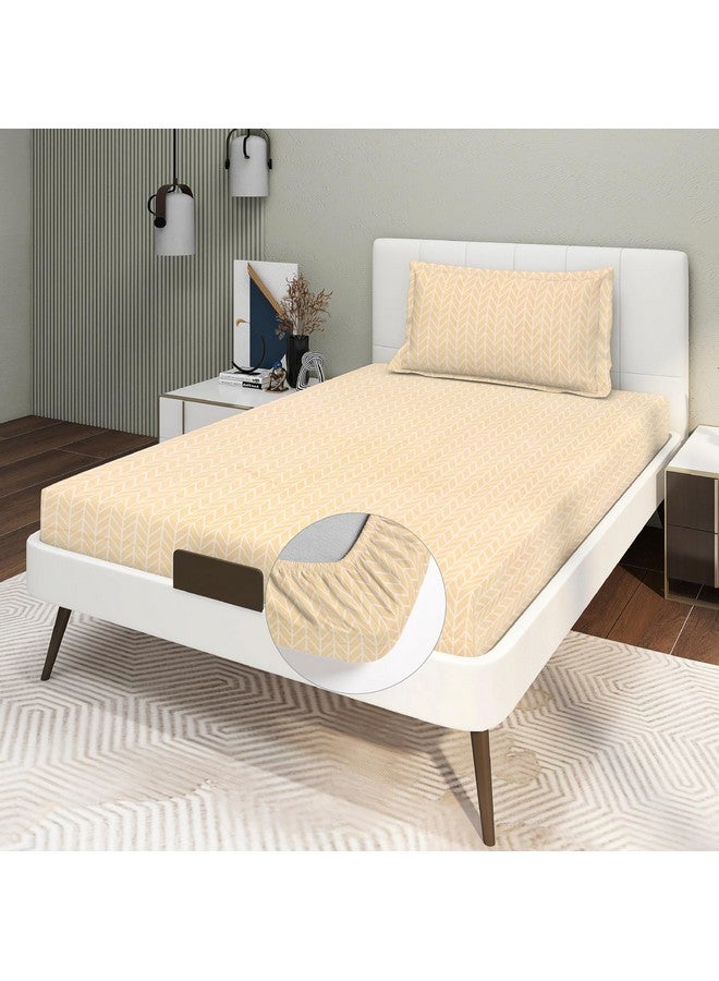 RD TREND Presents Luxurious Glace Cotton Super Soft 210 TC 360° Elastic Fitted Bedsheets Single Bed Size (72 x 48 x 8 Inch) with 1 Pillow Cover Size (28 x18), Color- Beige, Solid - Image 5