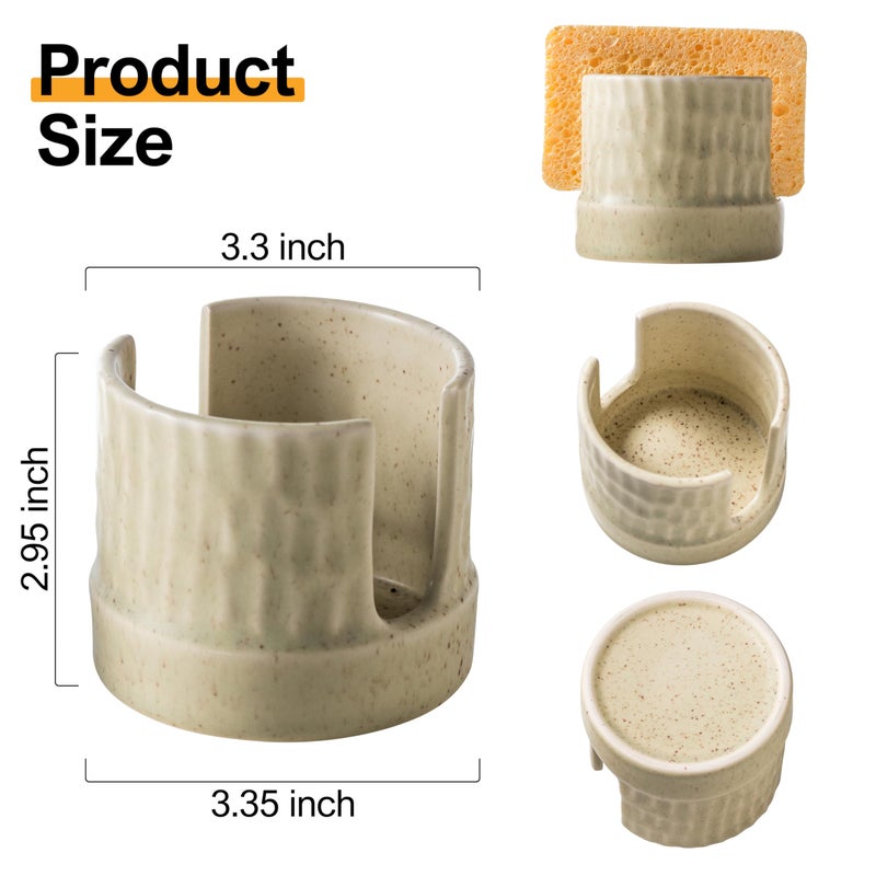 Zoeeker Kitchen Sponge Holder, Ceramics Sponge Dish Rack Sink Scrub Caddy for Scrubbers, Bathroom, Cute Kitchen Gadget Organizer, Yellow - Image 3