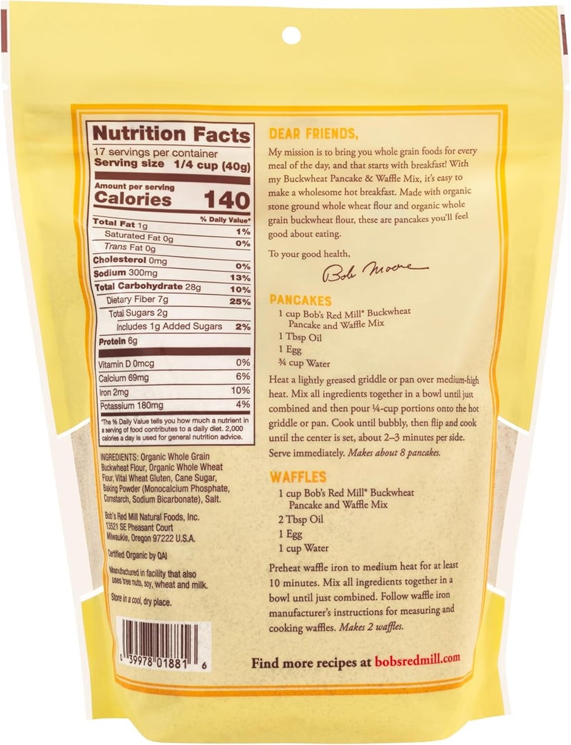 Bob's Red Mill Organic Buckwheat Pancake & Waffle Mix - 680g - Image 2