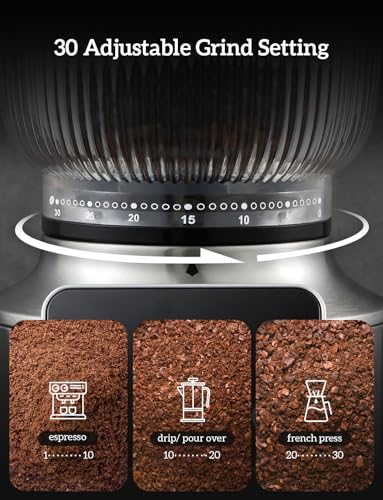 Neretva Espresso Grinder, 2 in 1 Professional Coffee Bean Grinder Stainless Steel Suit 51~58mm Portafilter Burr Coffee Grinder 30 Precise Setting&Anti-Static for Espresso/French Press/Drip/Moka-Silver - Image 3