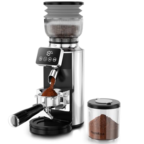 Neretva Espresso Grinder, 2 in 1 Professional Coffee Bean Grinder Stainless Steel Suit 51~58mm Portafilter Burr Coffee Grinder 30 Precise Setting&Anti-Static for Espresso/French Press/Drip/Moka-Silver - Image 1
