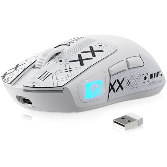 MAMBASNAKE M4 ULTRA-LIGHT WIRELESS GAMING MOUSE 52G, 24000 DPI PAW3311 OPTICAL SENSOR,2.4G/BT/WIRED ERGONOMIC COMPUTER MICE, RGB LIGHTING,400MAH BATTERYÏ¼ŒPROGRAMMABLE MOUSE FOR PC/WIN/MAC-WHITE &TAPE - Image 1
