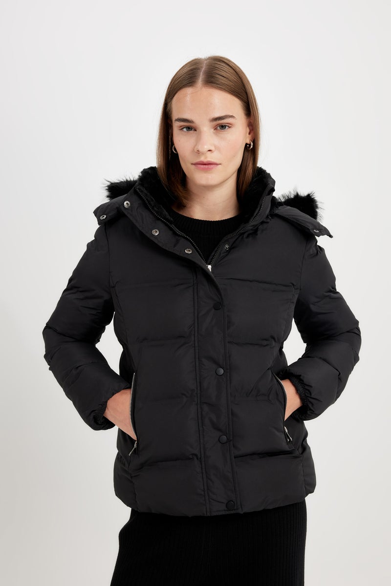 DeFacto Black Woman Waterproof Hooded Zipper Snap Closure Puffer Jacket Casual - Image 5