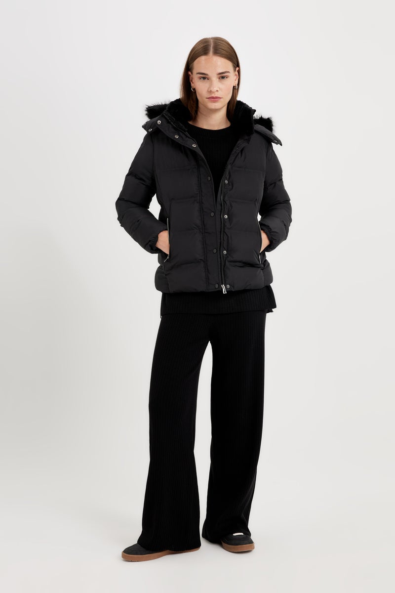 DeFacto Black Woman Waterproof Hooded Zipper Snap Closure Puffer Jacket Casual - Image 2