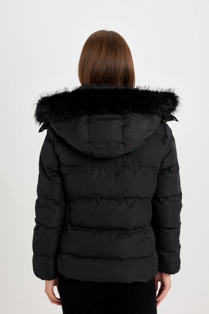 DeFacto Black Woman Waterproof Hooded Zipper Snap Closure Puffer Jacket Casual - Image 3