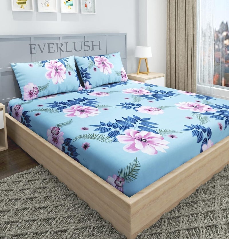 EVERLUSH Best Fitted Printed Bedsheets Double King Size Bedsheets with 2 Pillow Covers Glace Cotton bedsheet by |EVERLUSH| (Lotus Flower, King 72" X 78")  - Image 4
