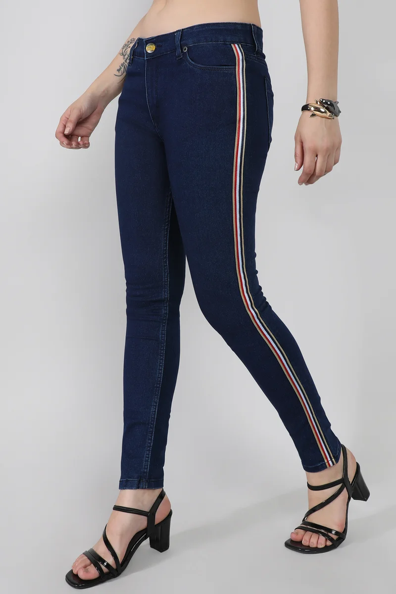 Pinacolada  Women's Side-Striped Skinny Fit Denim Jeans for Women | Best Price UAE