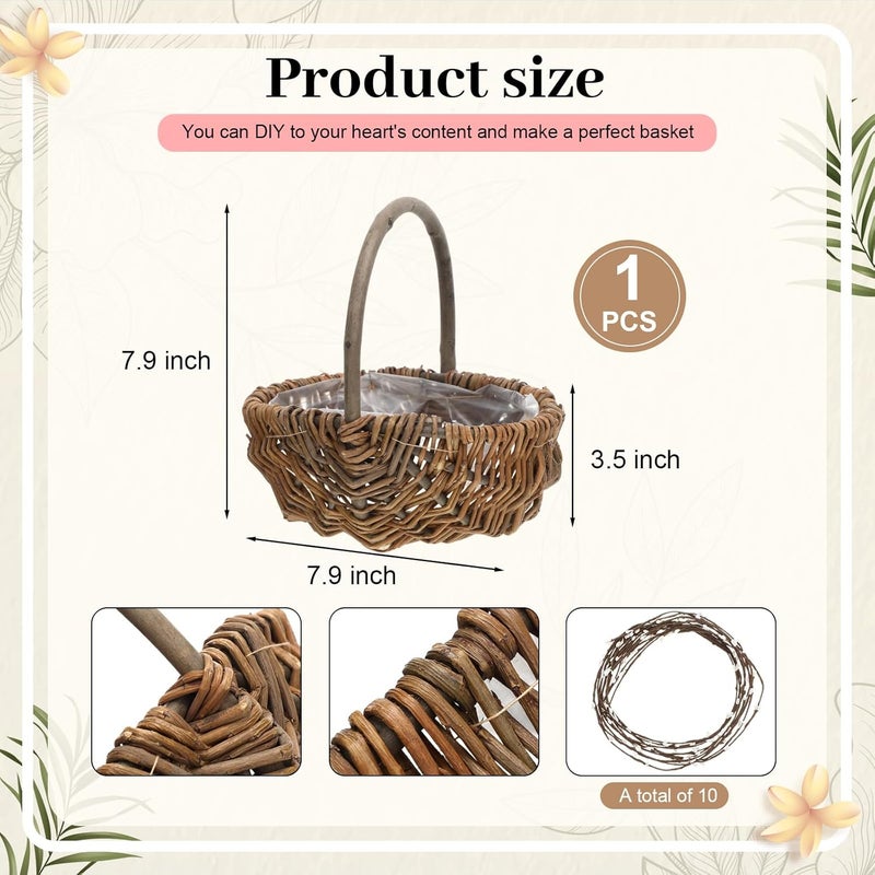 LemonRoad Christmas Flower Girl Basket Vintage Berry Vine Wrapping Small Wicker Basket with Handle for Wedding Flowers Floral Decoration Candy Garden Home Storage(1 Pcs) - Image 2