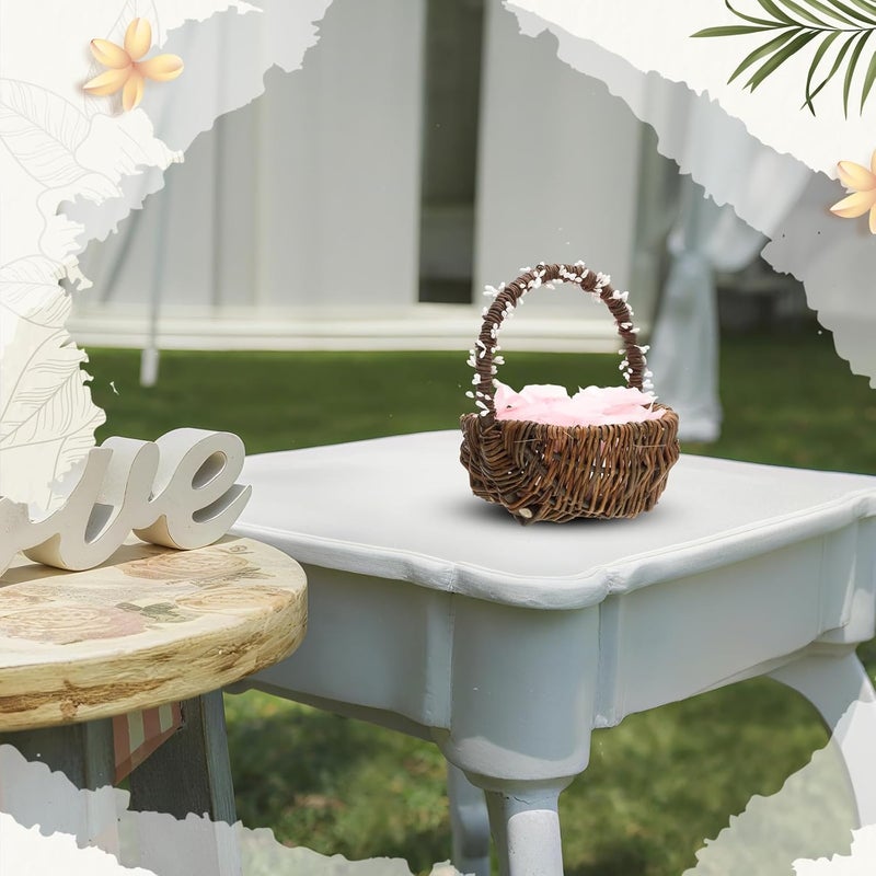LemonRoad Christmas Flower Girl Basket Vintage Berry Vine Wrapping Small Wicker Basket with Handle for Wedding Flowers Floral Decoration Candy Garden Home Storage(1 Pcs) - Image 5