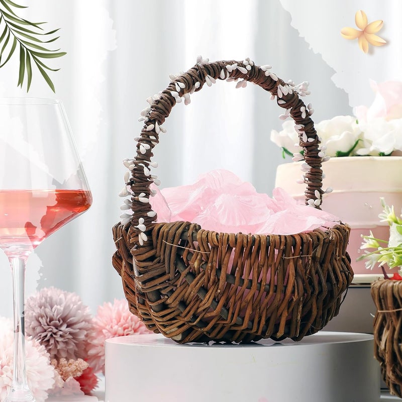 LemonRoad Christmas Flower Girl Basket Vintage Berry Vine Wrapping Small Wicker Basket with Handle for Wedding Flowers Floral Decoration Candy Garden Home Storage(1 Pcs) - Image 3