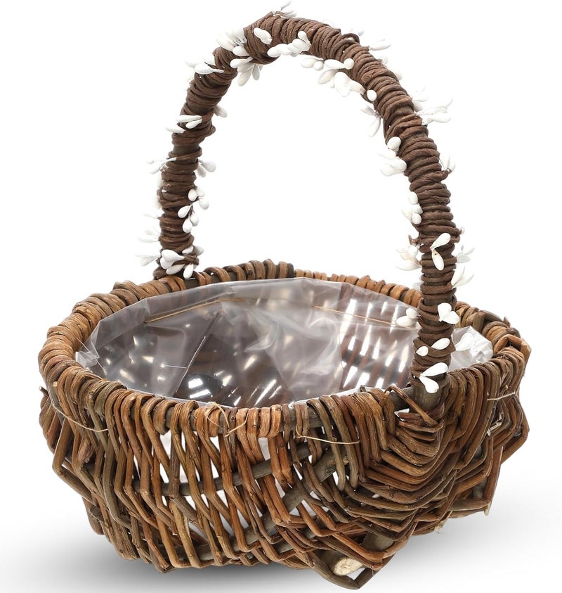 LemonRoad Christmas Flower Girl Basket Vintage Berry Vine Wrapping Small Wicker Basket with Handle for Wedding Flowers Floral Decoration Candy Garden Home Storage(1 Pcs) - Image 1