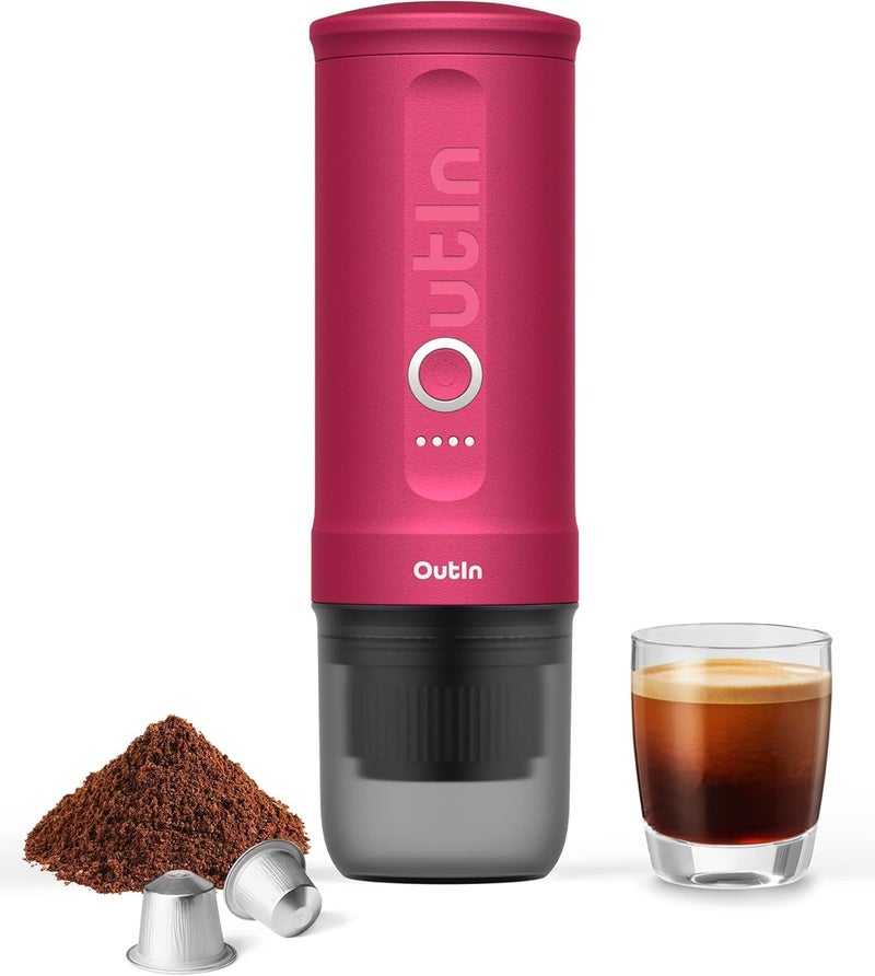 Outin Nano Portable Electric Espresso Machine, Travel Coffee Maker for Camping, Car Coffee Maker Self-Heating with USB-C, With Ground Coffee & NS Capsule for RV, Hiking, Office - Image 1