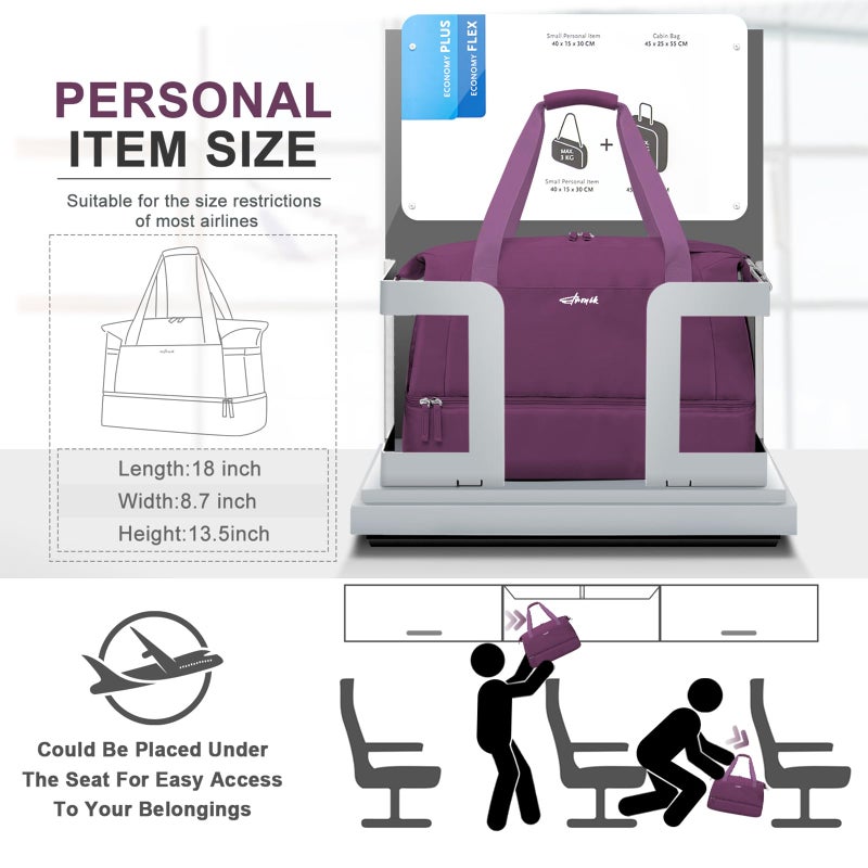 ETRONIK Gym Bag for Women, Personal Item Travel Bag with Shoes Compartment, Weekender Overnight Duffel Bag with Wet Pocket & USB Charging Port, Carry On Bag for Women, Travel, Gym, Weekend - Image 2