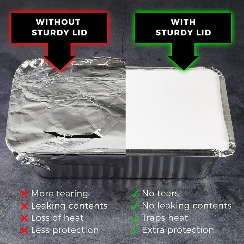 NYHI 50-Pack Heavy Duty Disposable Aluminum Oblong Foil Pans with Lid Covers Recyclable Tin Food Storage Tray Extra-Sturdy Containers for Cooking, Baking, Meal Prep, Takeout - 8.4" x 5.9" - 2.25lb - Image 3