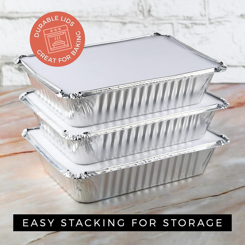 NYHI 50-Pack Heavy Duty Disposable Aluminum Oblong Foil Pans with Lid Covers Recyclable Tin Food Storage Tray Extra-Sturdy Containers for Cooking, Baking, Meal Prep, Takeout - 8.4" x 5.9" - 2.25lb - Image 4