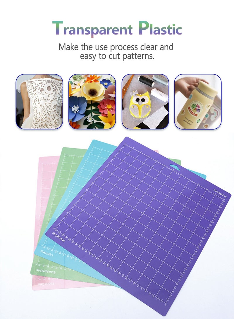 4 Pack 12 * 12 Inch Cutting Mat (Standard, Light, Strong, FabricGrip) Compatible with Cricut Maker 3/Maker 4/Maker/Explore 3/4/Air 2/One, Variety Adhesive Sticky Cutting Mats Accessories - Image 5