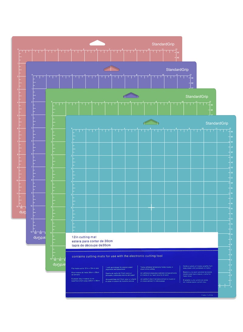 4 Pack 12 * 12 Inch Cutting Mat (Standard, Light, Strong, FabricGrip) Compatible with Cricut Maker 3/Maker 4/Maker/Explore 3/4/Air 2/One, Variety Adhesive Sticky Cutting Mats Accessories - Image 1