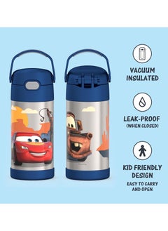 THERMOS THERMOS FUNTAINER 12 Ounce Stainless Steel Vacuum Insulated Kids Straw Bottle, Cars  - Image 2