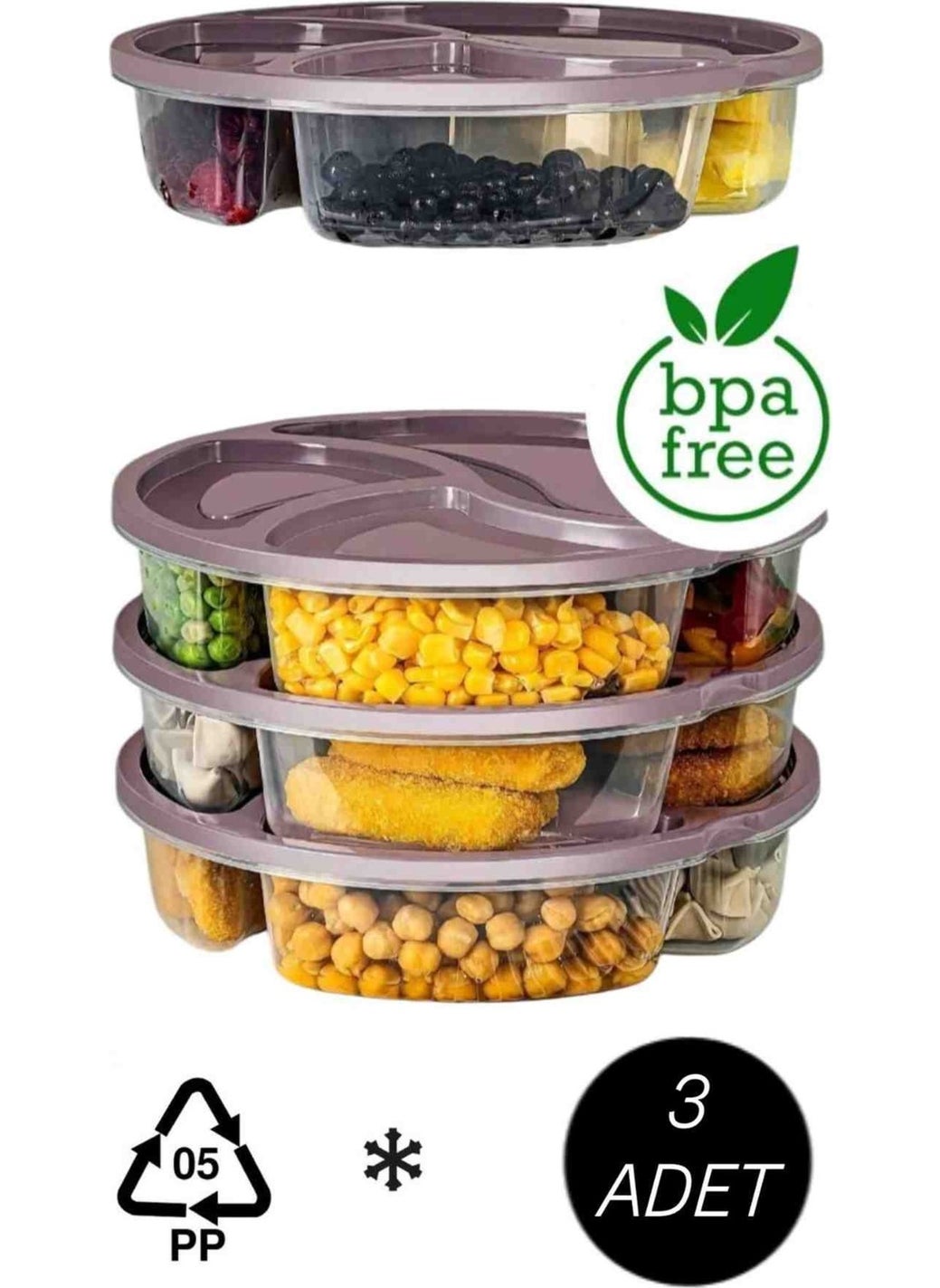 Vzn - Storage Box 3 compartment lidded refrigerator freezer storage box refrigerator organizer diet plate - Image 1
