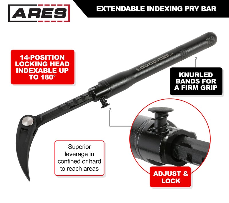 ARES 46000-13.3-Inch to 18.5-Inch Pry Bar - Indexable Bar, Extendable Reach - 14-Position Adjustable Angle Head - Chrome Vanadium Steel - Image 3