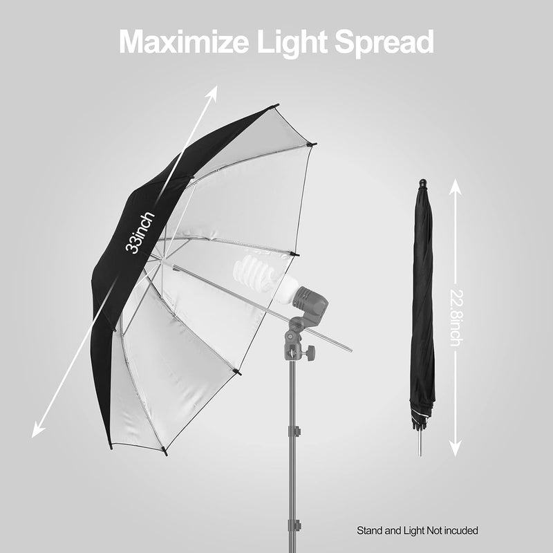 EMART 2 Pack 33inch Professional Photography Studio Photo Lighting Flash Reflective Black/Silver Umbrella - Image 2