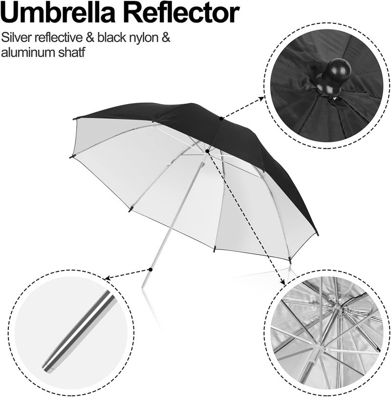 EMART 2 Pack 33inch Professional Photography Studio Photo Lighting Flash Reflective Black/Silver Umbrella - Image 4