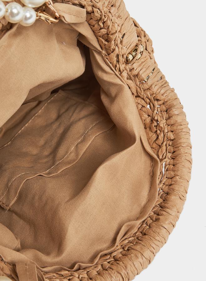 Styli Faux Pearl Detail Raffia Bag  - Image 4