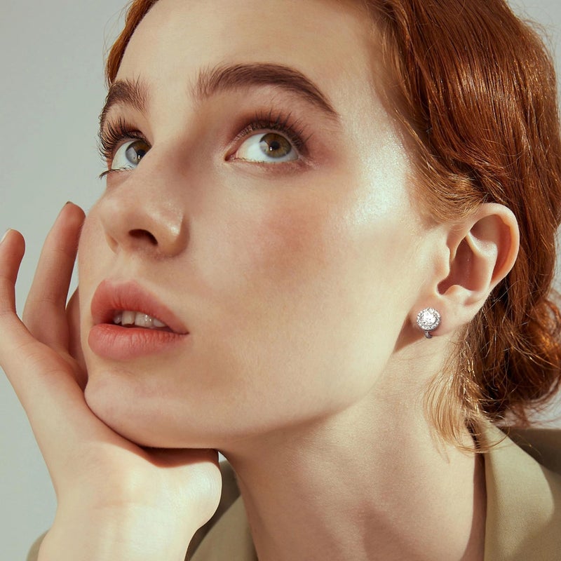 Thunaraz Elegant Clip on Earrings for Women Crystal Teardrop Wedding Earrings Clip on Rhinestone Formal Chandelier Dangle Earrings for Brides Bridesmaids Silver Round - Image 5