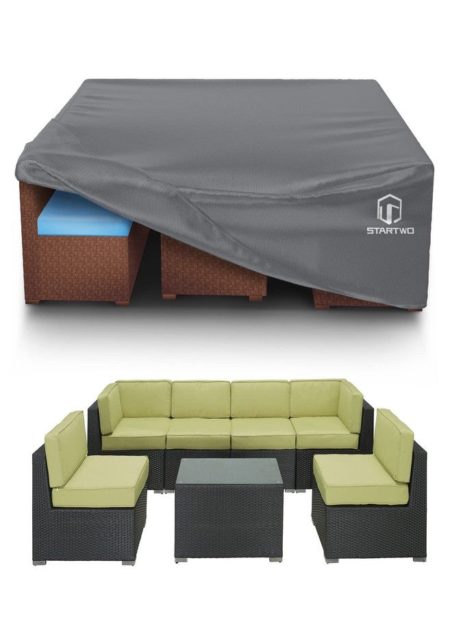 STARTWO Patio Furniture Covers Waterproof, Anti-UV Tear-Resistant 500D Heavy Duty 7-12 Seats Outdoor Furniture Cover for Sectional Sofa and Table Chairs, 110"x84"x28", Grey - Image 1