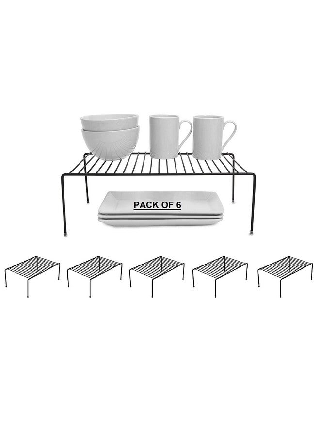 12FOR COLLECTION Black 6pcs Stainless Steel Kitchen Dish Rack Expandable Storage Shelves for Kitchen Cabinets Multipurpose Organizer Extend Anti-Rust Nano Coating (Black Pack of 6) - Image 1
