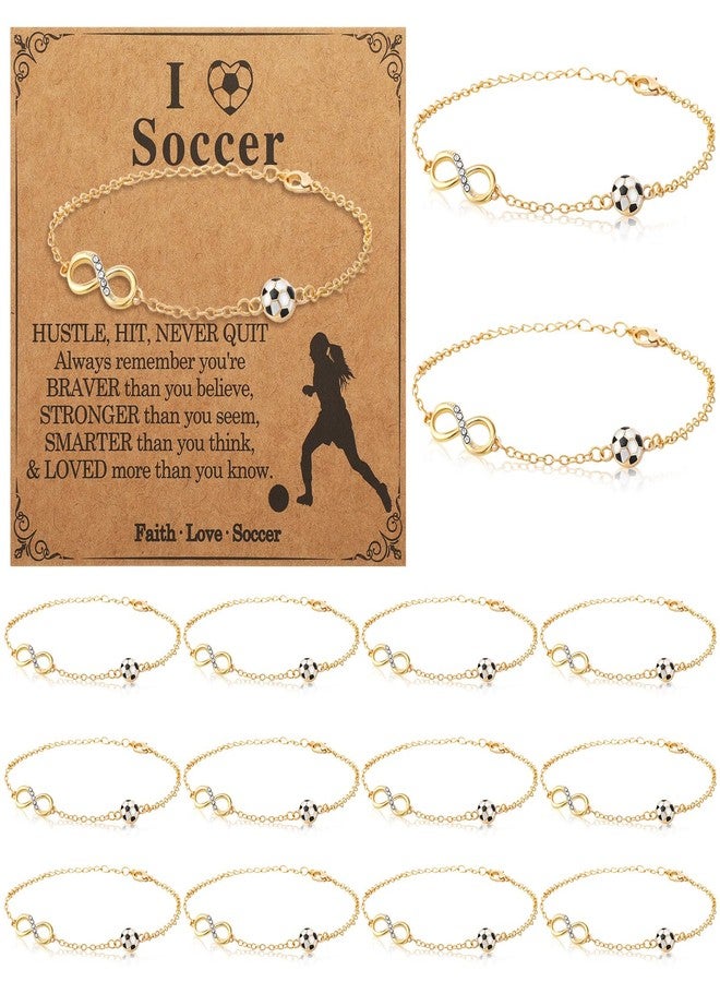 Quelay 12 Set Sport Bracelets Basketball Baseball Softball Football Soccer Volleyball Bracelets Gold Plated Jewelry Gift for Women(Soccer) - Image 1
