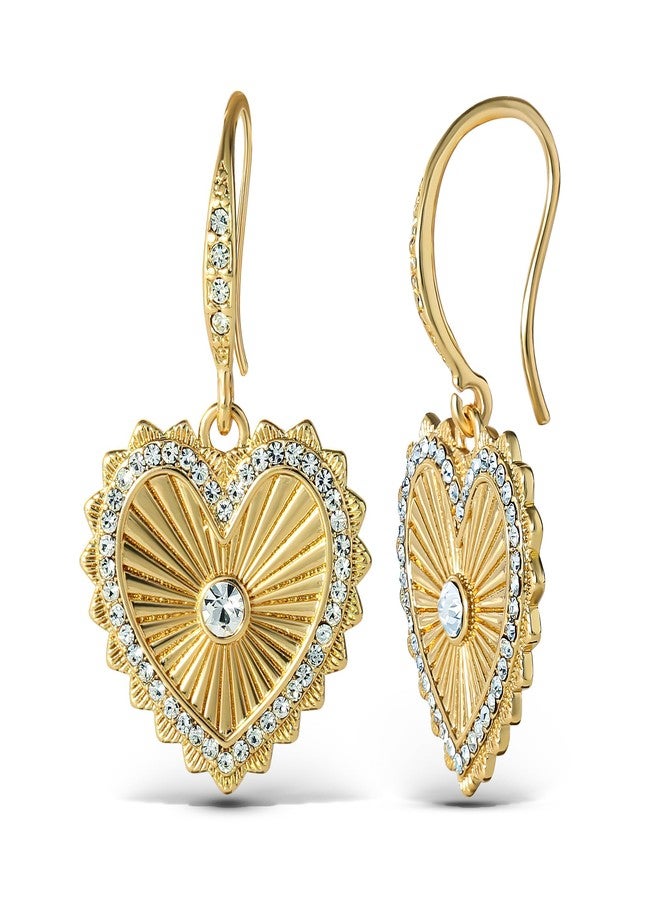 Jessica Simpson Womens Heart Drop Earrings - Gold-Tone Heart Earrings with Rhinestones - Image 1