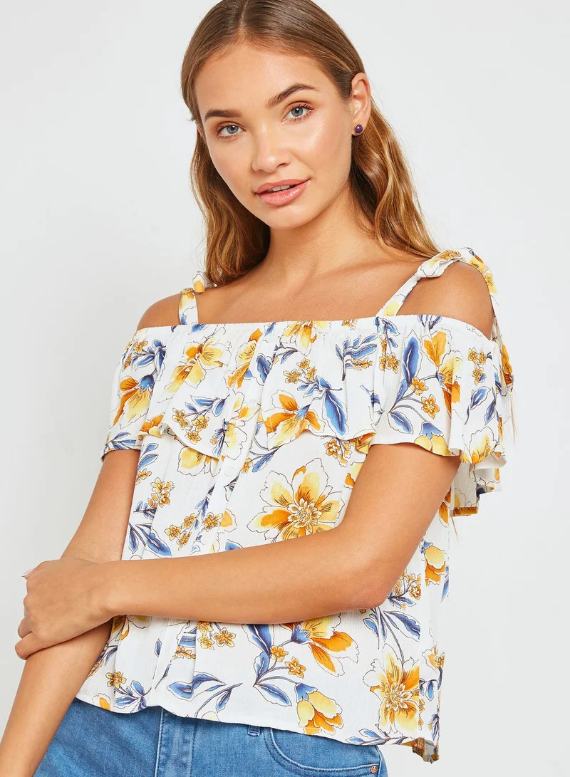FOREVER 21 Printed Cold Shoulder Top
