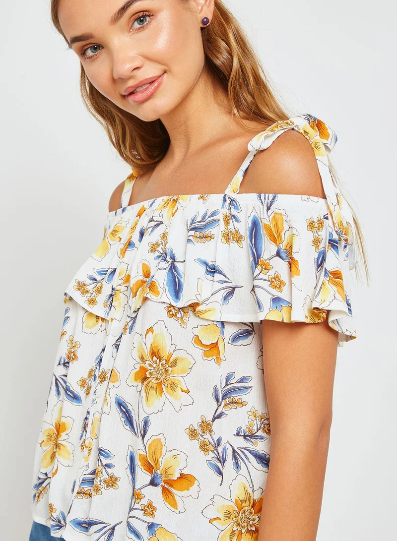 FOREVER 21 Printed Cold Shoulder Top