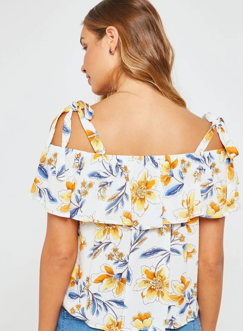 FOREVER 21 Printed Cold Shoulder Top