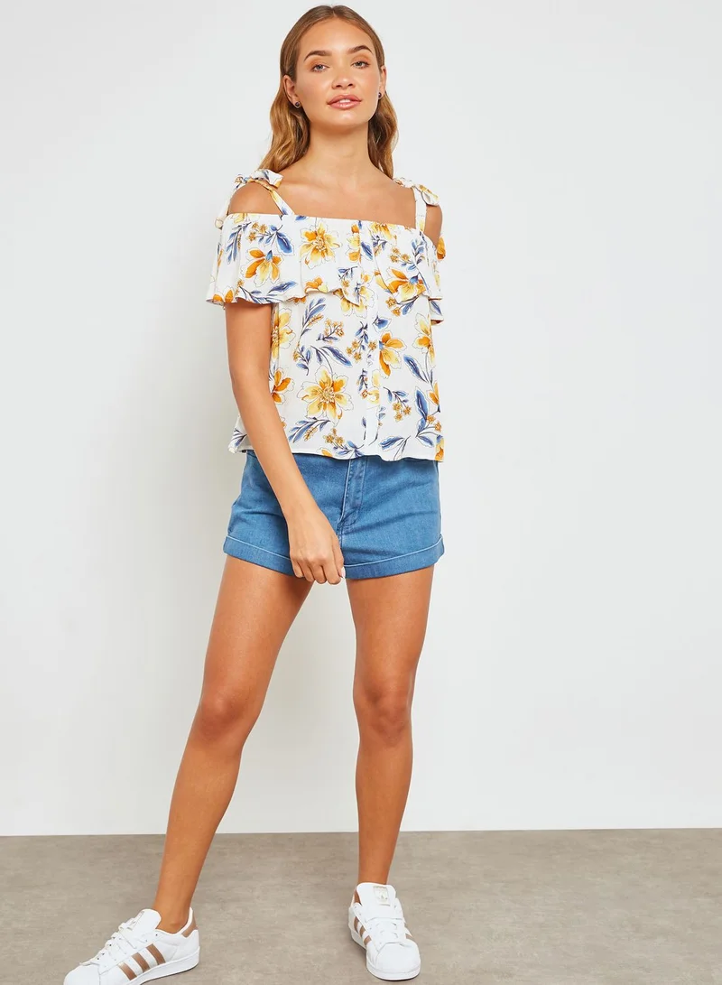 FOREVER 21 Printed Cold Shoulder Top