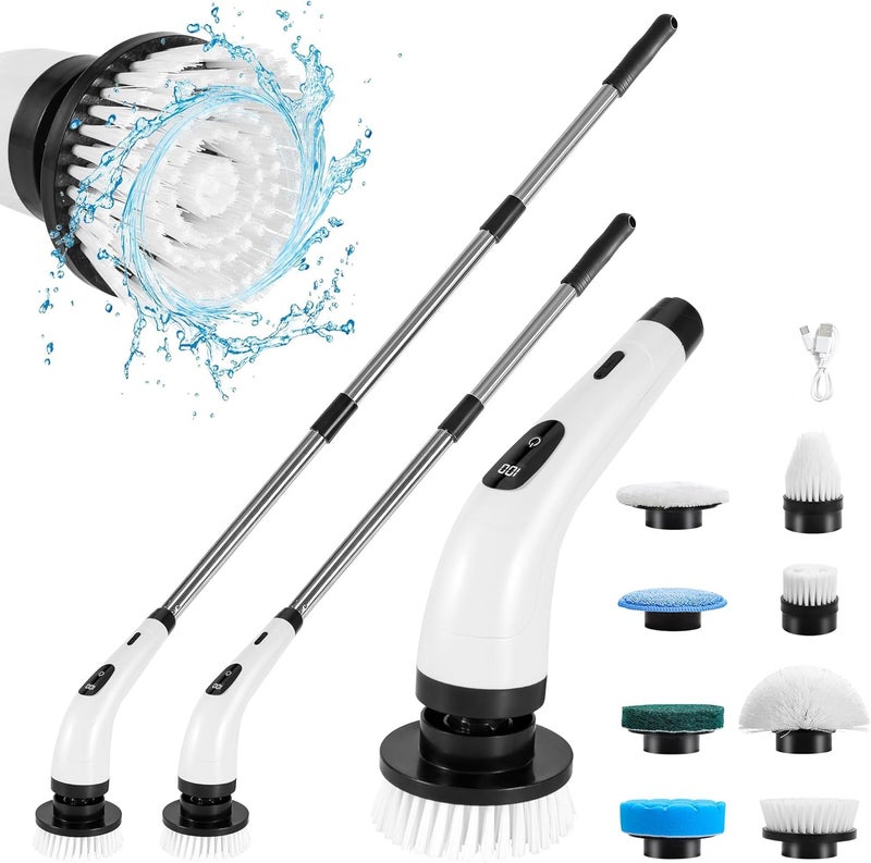 KASTWAVE Cordless Electric Spin Scrubber, Cleaning Brush Scrubber for Home, 380RPM/Mins-9 Replaceable Brush Heads-90Mins Work Time, 3 Adjustable Size, 2 Speeds for Bathroom, Bathtub, Glass, Car, Floor, Tile - Image 1
