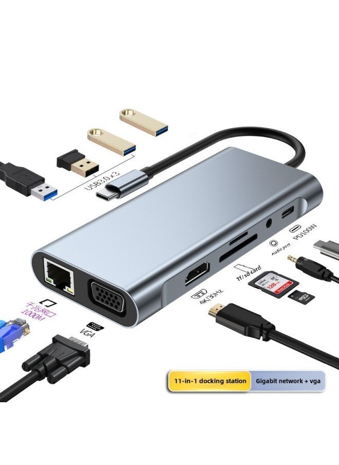 Eight-in-one Docking Station Type-c Network Port Usb Multi-port Docking Station Multi-function Usb Hub Wholesale-Number Of Interfaces:Eleven-in-one Docking Station (gigabit Ethernet Port + Vga)