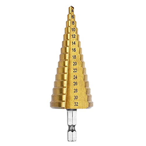 PRECIHW 15 Sizes Step Drill Bit, 4mm-32mm (3/16" to 1-1/4") Titanium Coated Multi Step Drill Bits for Sheet Metal Hole Drilling, HSS Multi Size Unibit Drill Bits for Metal, Aluminium and Wood - Image 1